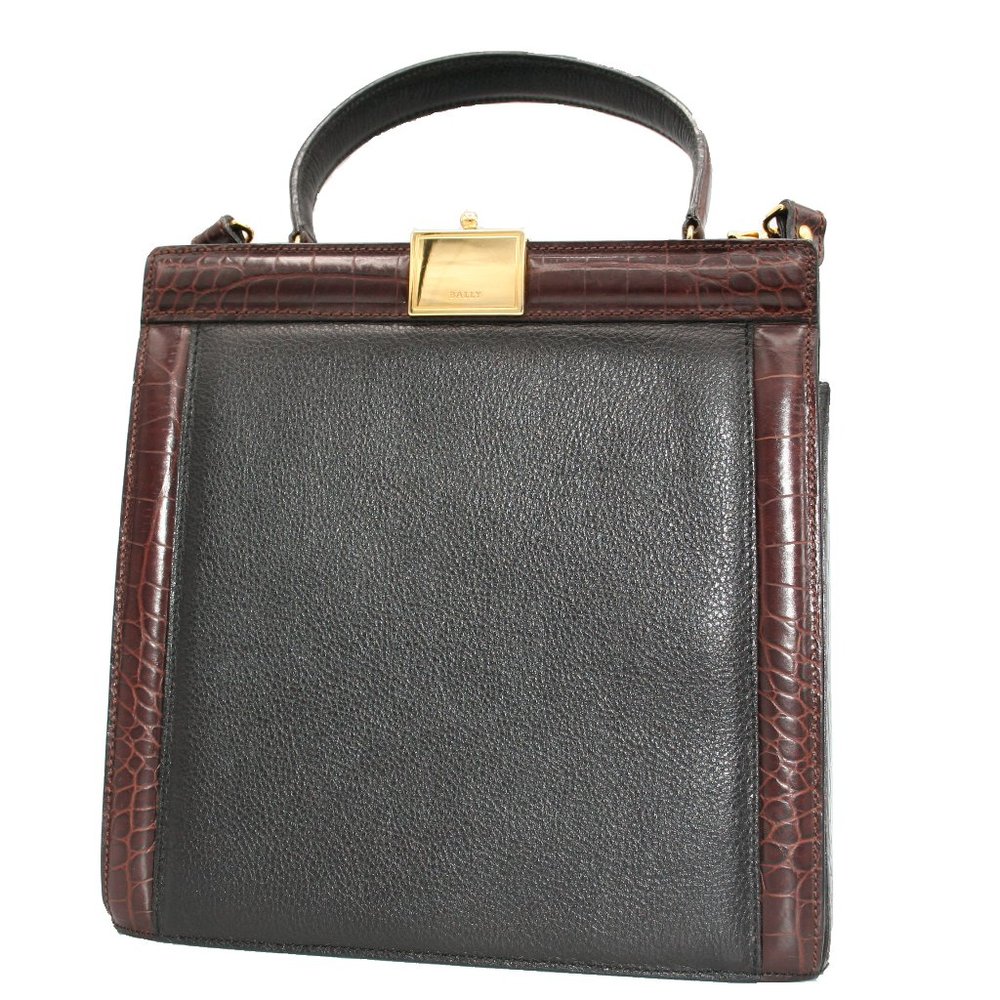 Genuine leather Bally handbag with shoulder strap and clasp closure.